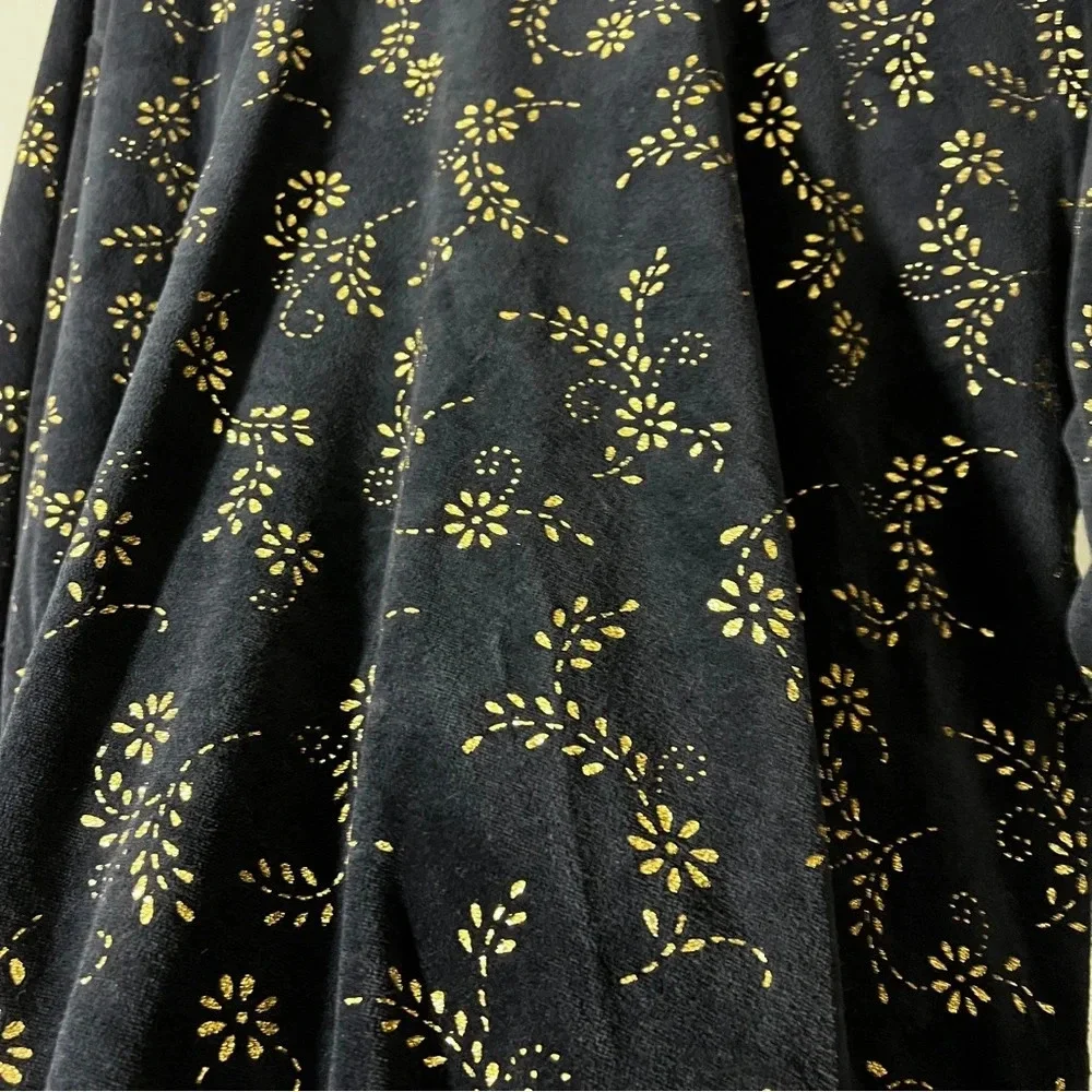 Vintage 90’s Jaclyn Sport Black Velvet Gold Floral Sweatshirt Medium Whimsigoth - Picture 5 of 10
